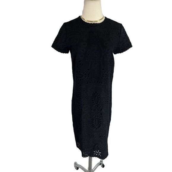 J. Mclaughlin Black Shift Dress Eyelet Embroidery Bainbridge Jewel XS - Picture 2 of 12